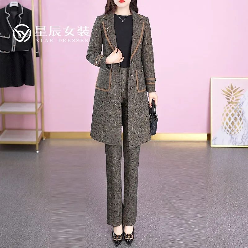 小西裝套裝女2023秋季新款款洋氣減齡氣質高端時尚大衣長褲兩件套