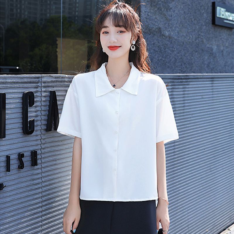 Grigio French retro short-sleeved white shirt women's summer new design niche top loose shirt