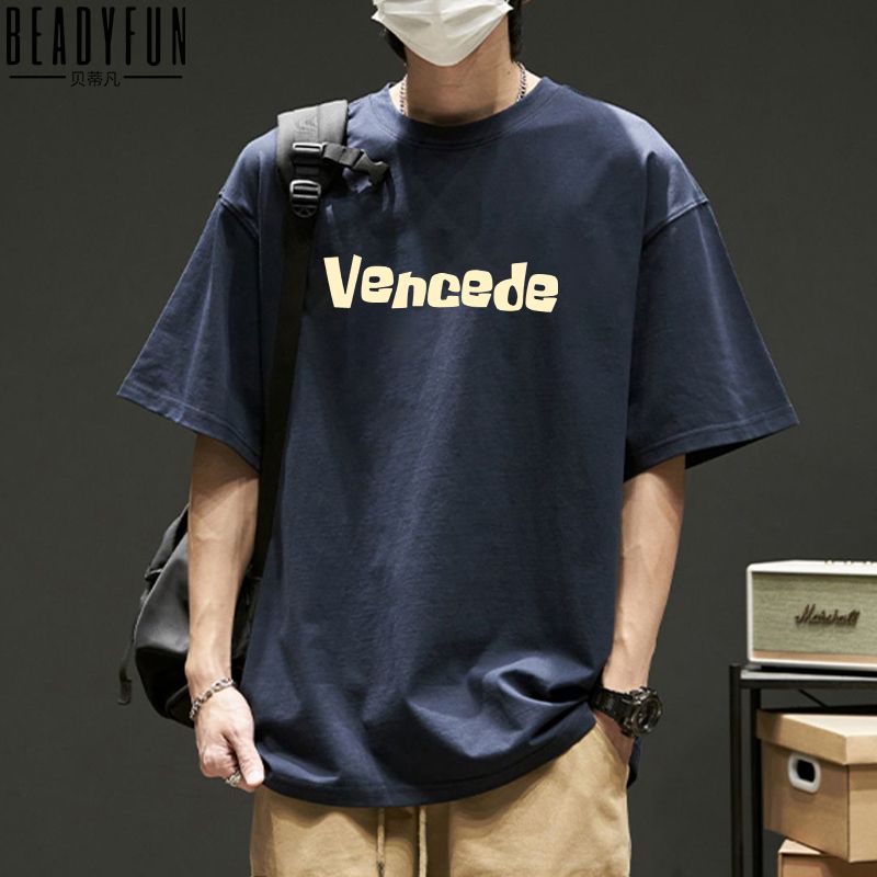 BEADYFUN短袖男女t恤夏季潮流寬鬆字母上衣ins港風小眾百搭五分袖