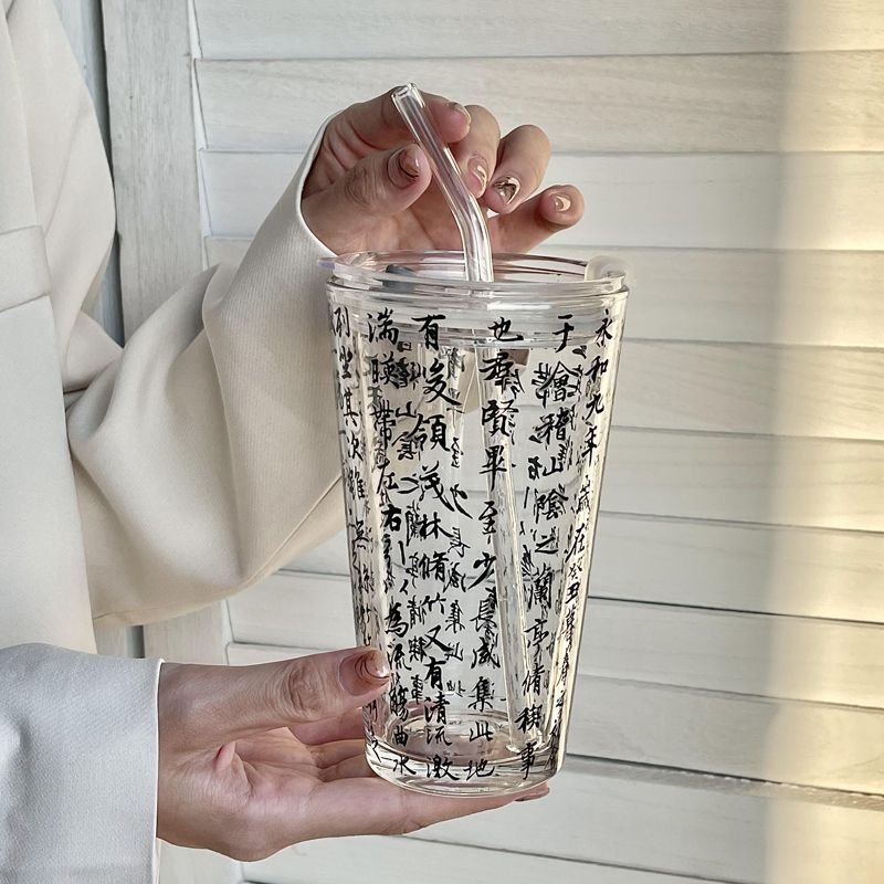 Retro new Chinese style Lanting preface national style cup ins high-value brush calligraphy water cup Chinese style calligraphy glass cup