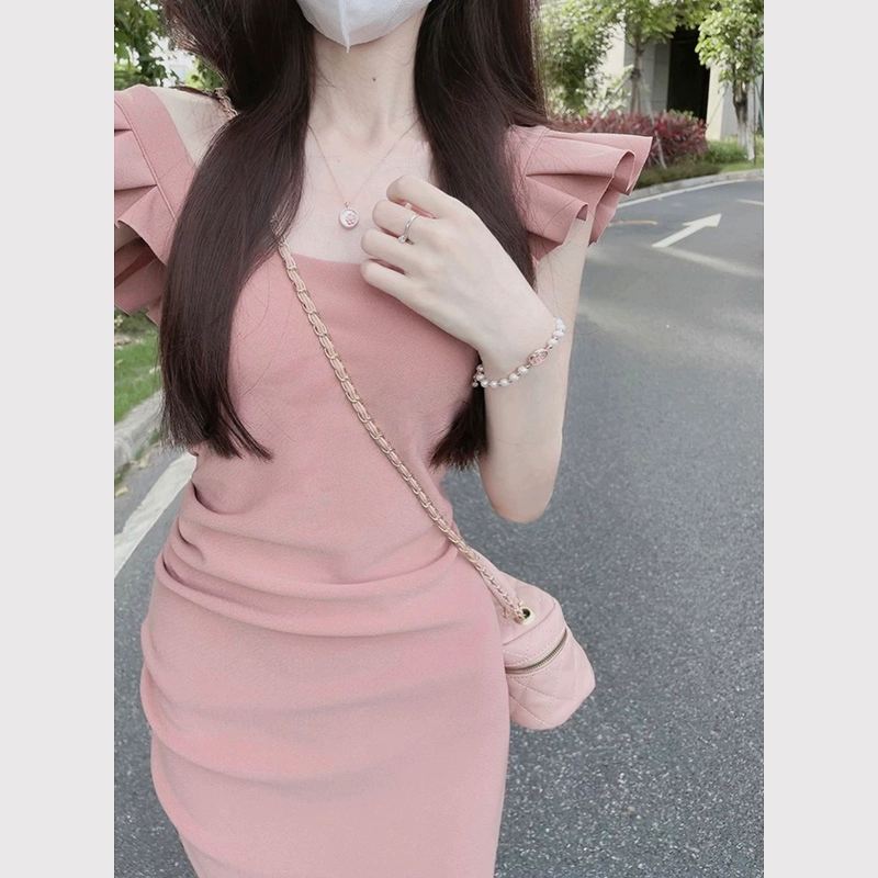 御姐風連衣裙女夏季小個子氣質名媛高端減齡修身顯瘦包臀開叉長裙