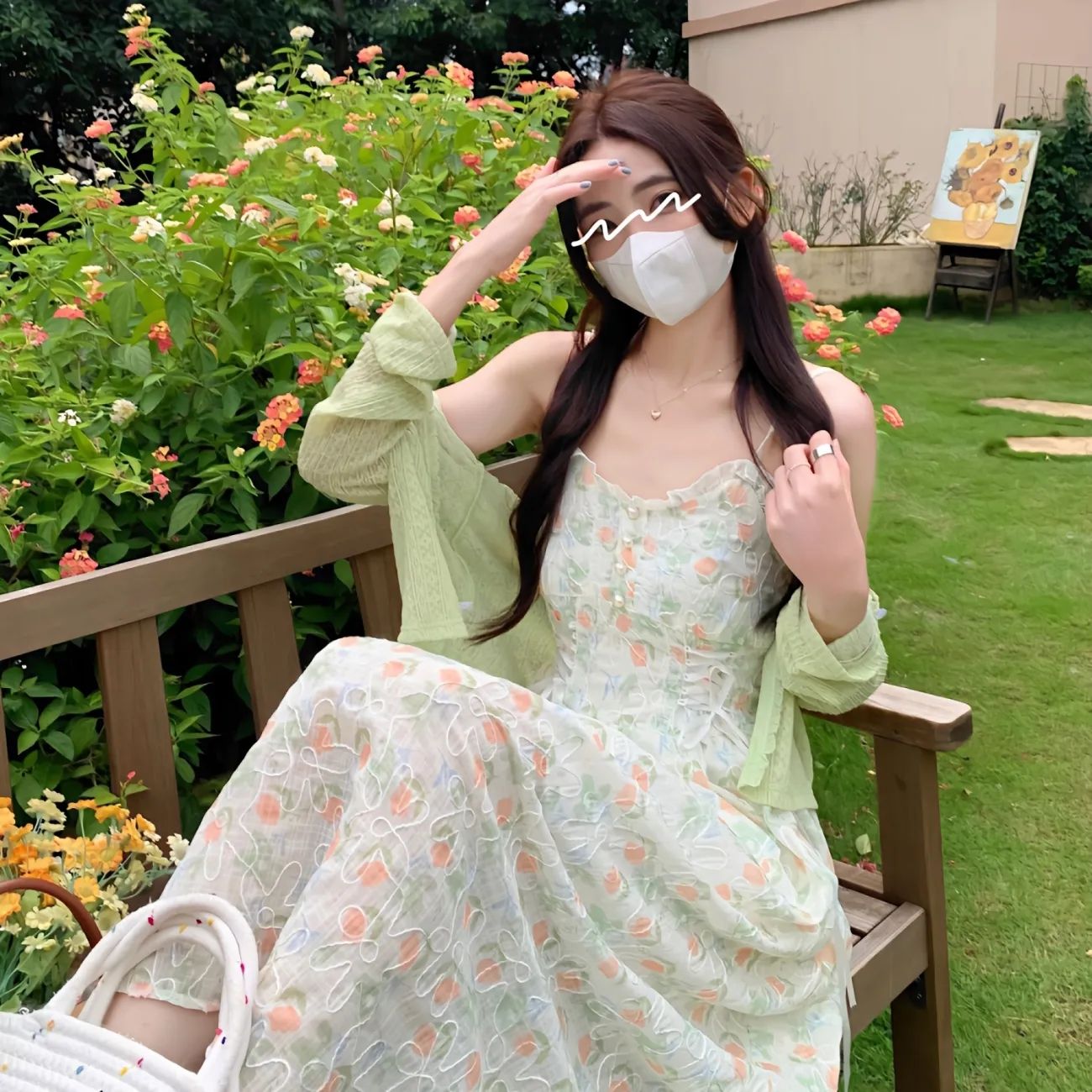 吊帶裙女2023夏森系初戀裙法式超仙碎花連衣裙小個子收腰長裙套裝