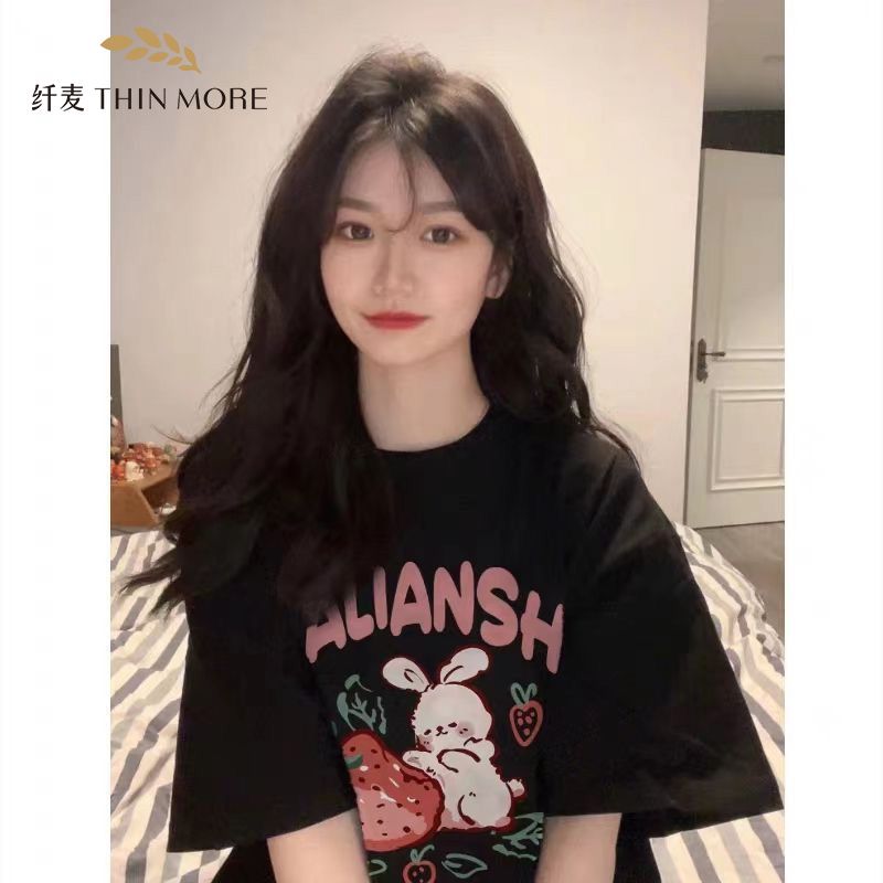 纖麥重磅純棉短袖t恤女ins潮oversize寬鬆百搭港味chic半袖上衣夏