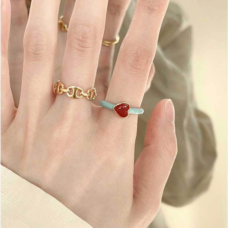 红色滴釉轻奢爱心戒指女式圈圈小众设计高级感时尚个性手饰冷淡风
