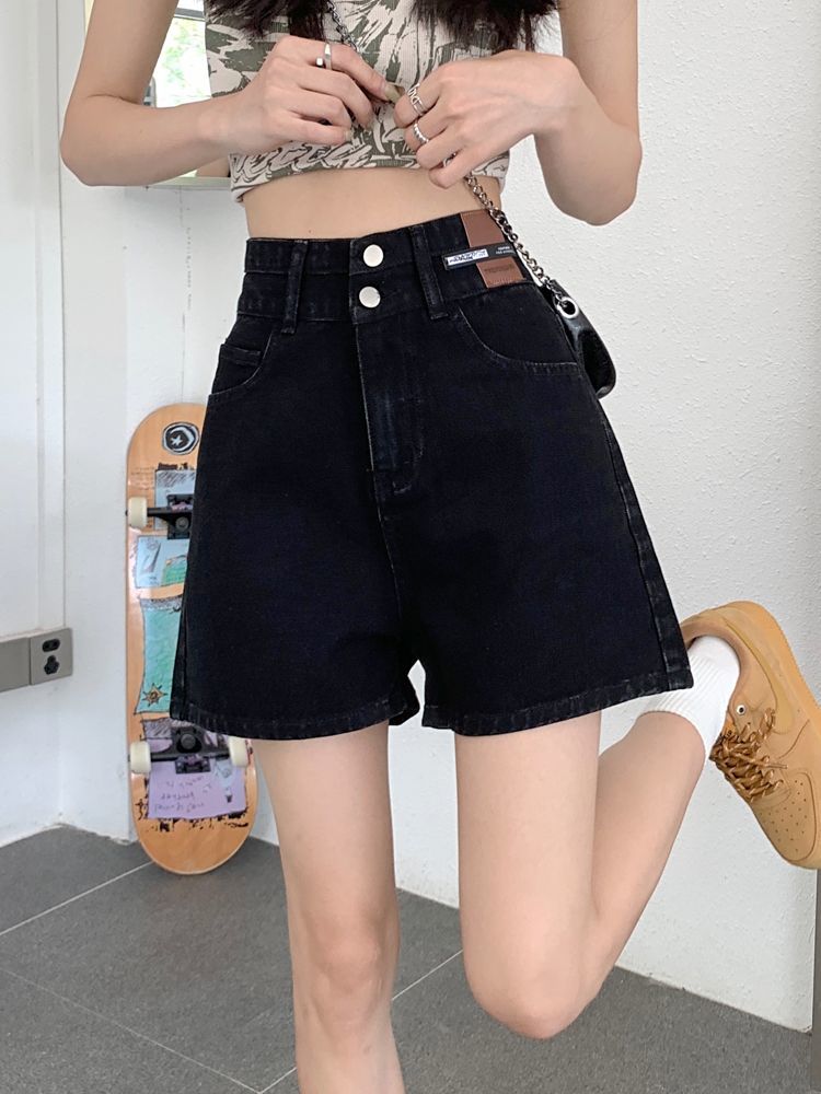薄款高腰顯瘦寬鬆a字大碼胖mm牛仔短褲女夏季百搭黑色闊腿熱褲潮