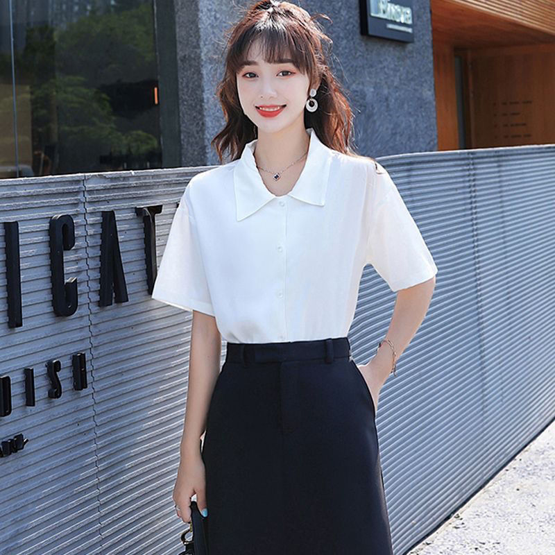 Grigio French retro short-sleeved white shirt women's summer new design niche top loose shirt