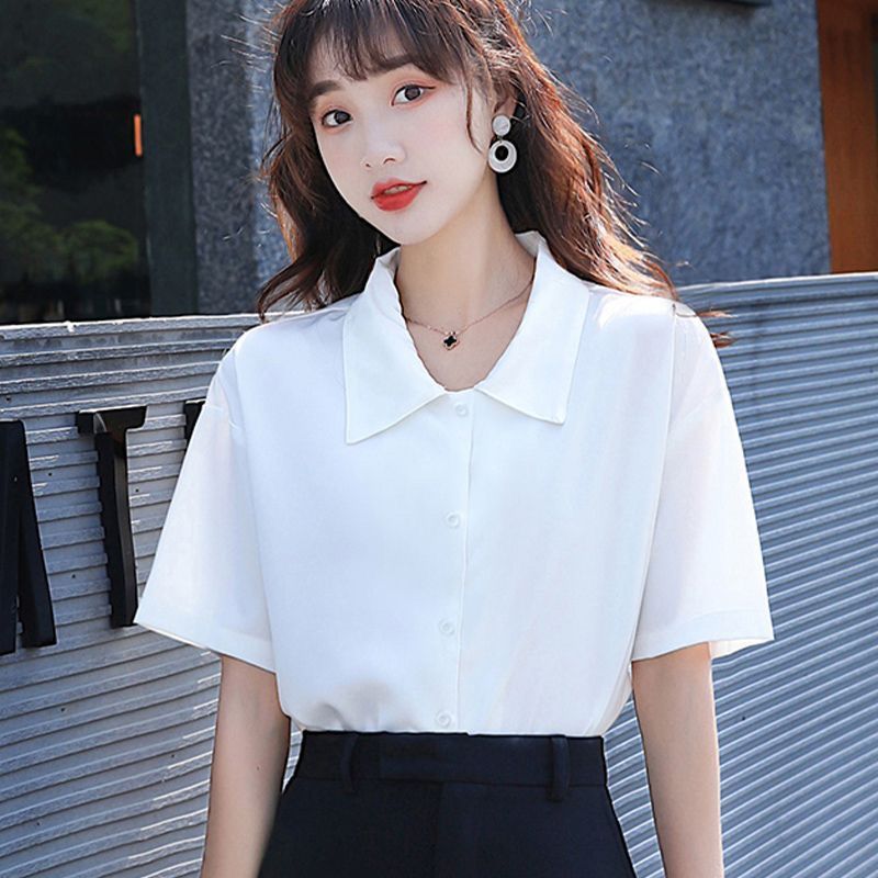 Grigio French retro short-sleeved white shirt women's summer new design niche top loose shirt