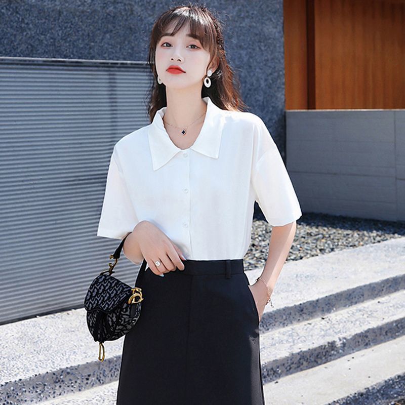 Grigio French retro short-sleeved white shirt women's summer new design niche top loose shirt