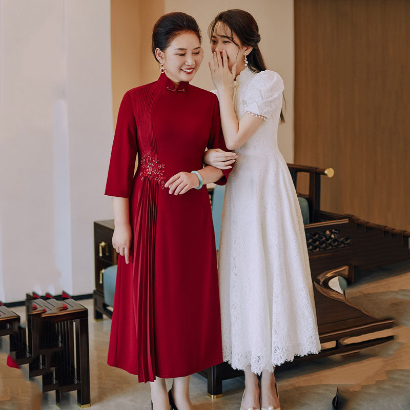 |錦瑟|媽媽裝旗袍改良新款結婚母高貴婚宴喜婆婆顯瘦氣質禮服裙