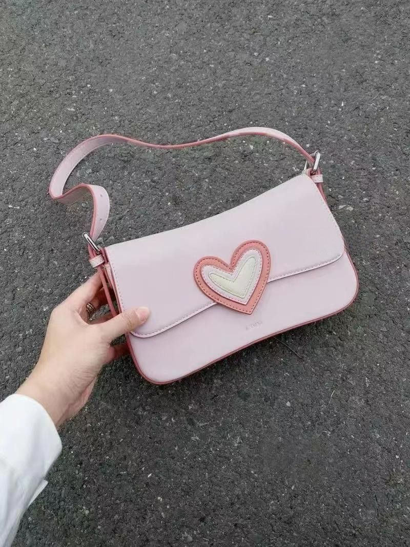 High-end bag heart-shaped pink bag niche design French all-match love bag 2023 new fashion...