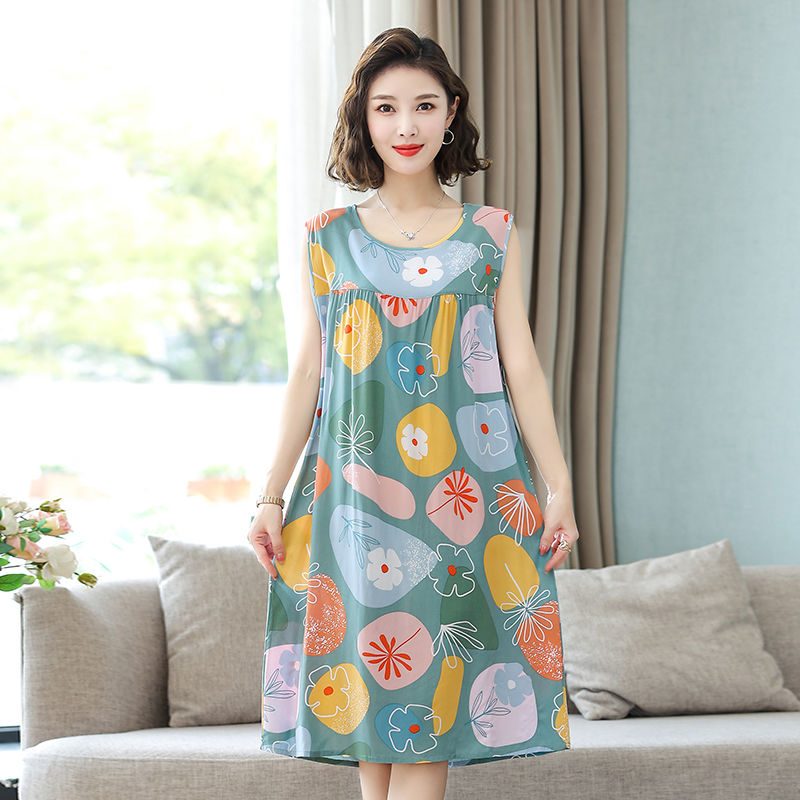 Women's summer new sleeveless nightdress middle-aged mother large size thin dress pajamas artificial cotton home service skirt