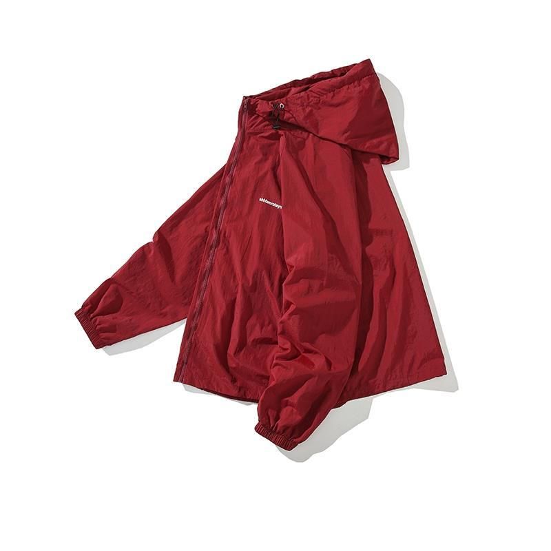 美式复古酒红色防晒衣外套男夏季薄款情侣装开衫飞行员夹克冲锋衣