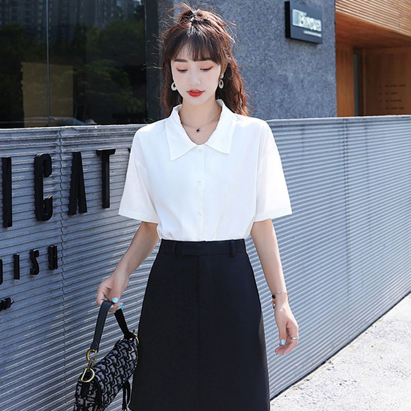 Grigio French retro short-sleeved white shirt women's summer new design niche top loose shirt