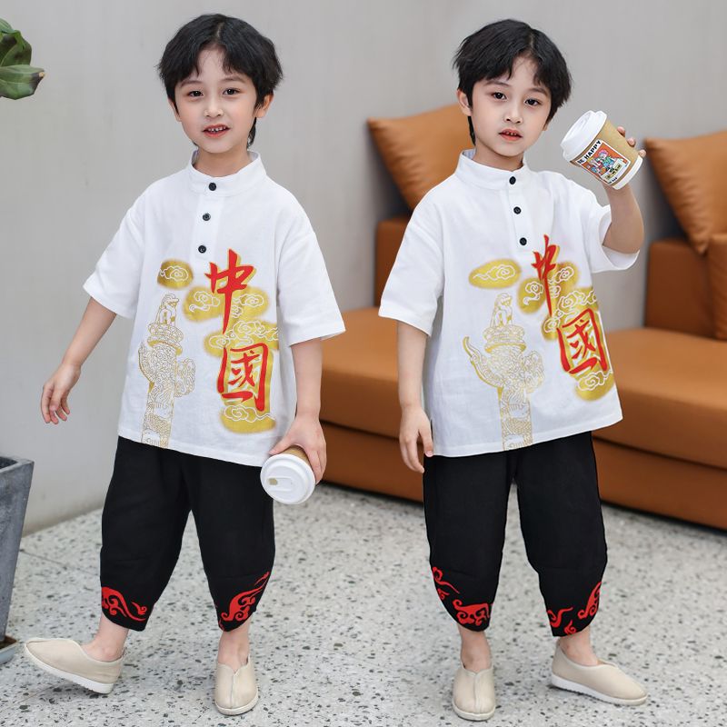 男童汉服夏款棉麻套装中国风唐装六一表演服儿童中大童复古民族风