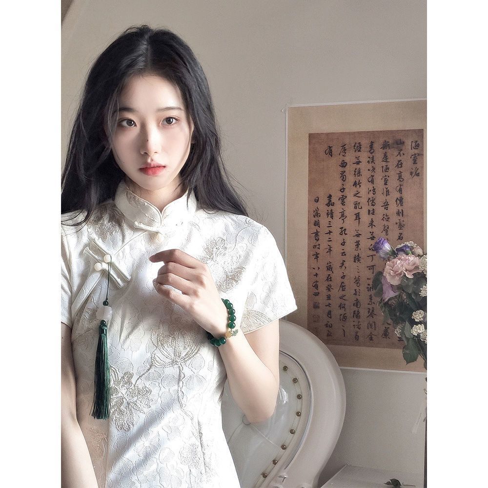 旗袍年輕款2023年新款少女夏季改良連衣裙日常蕾絲國風純欲風長款
