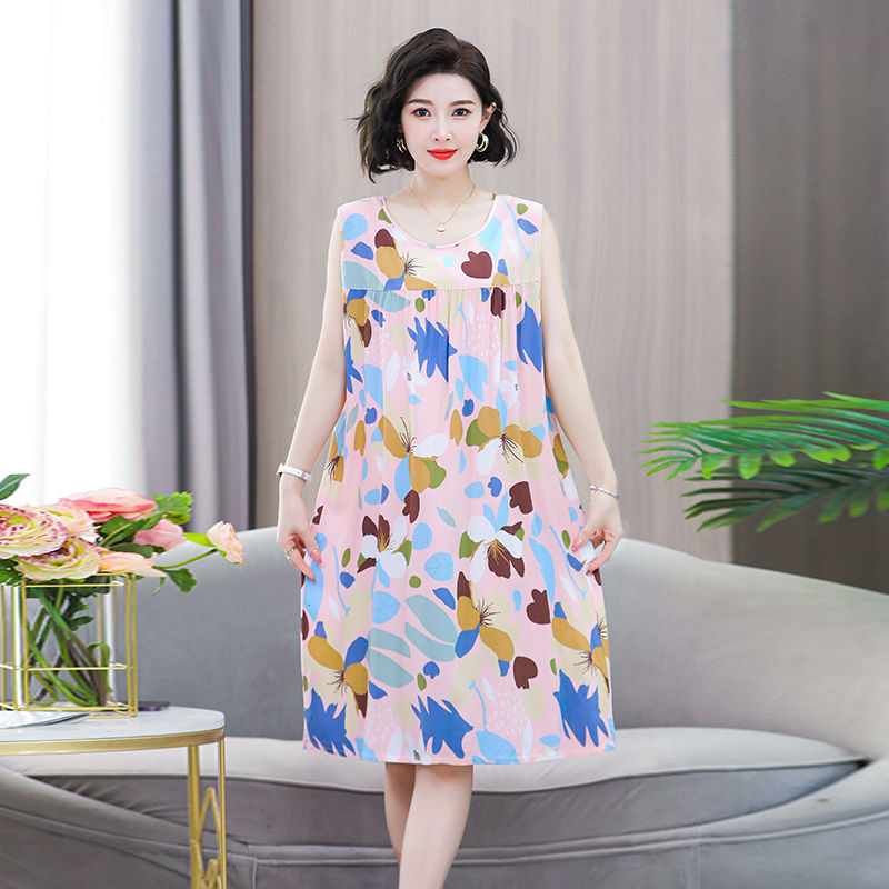 Women's summer new sleeveless nightdress middle-aged mother large size thin dress pajamas artificial cotton home service skirt