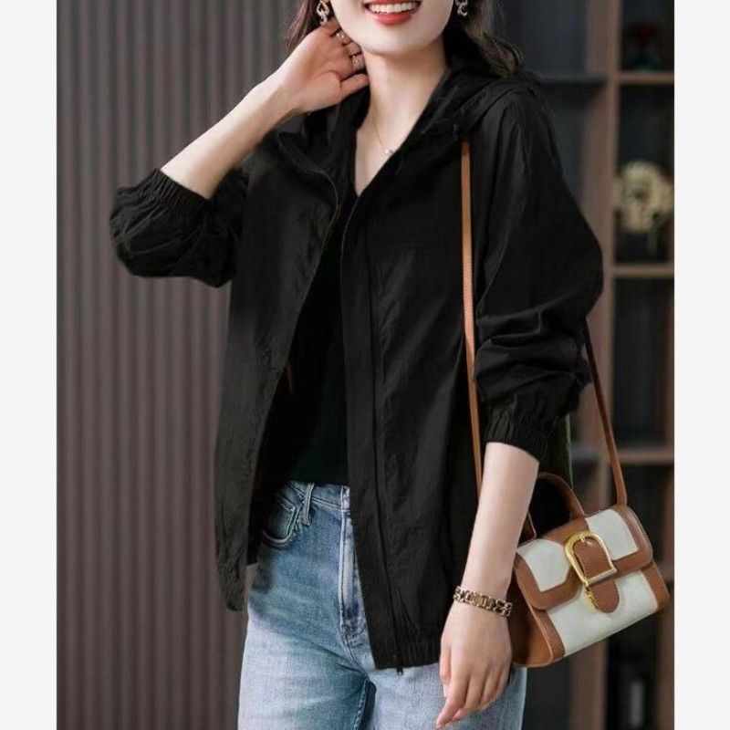 Summer hooded light short coat women's sun protection clothing spring new Korean style small jacket loose casual top