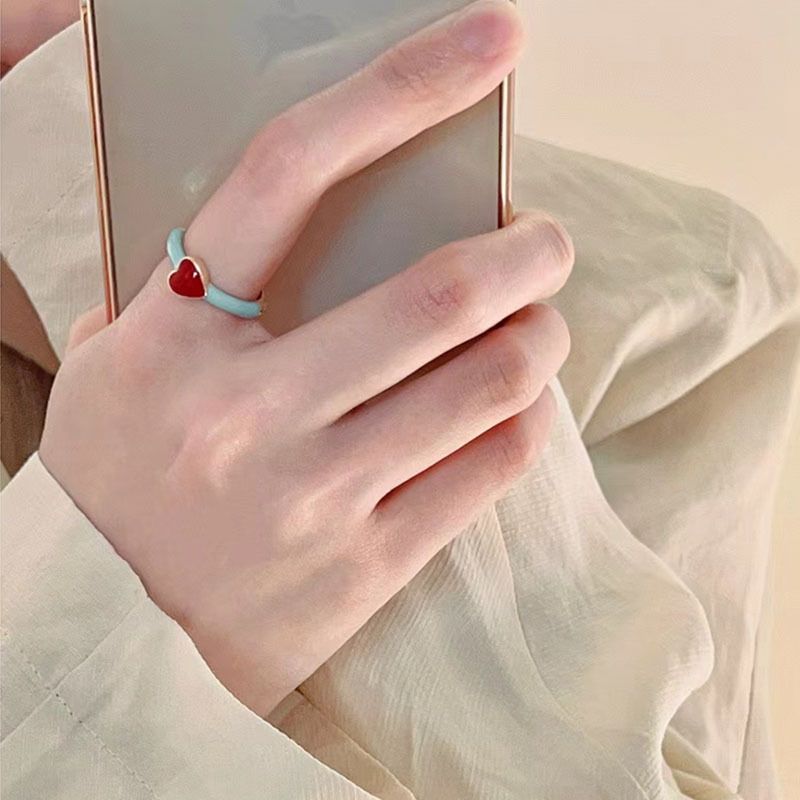 红色滴釉轻奢爱心戒指女式圈圈小众设计高级感时尚个性手饰冷淡风