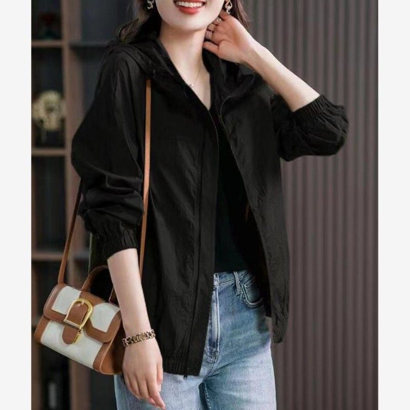 Summer hooded light short coat women's sun protection clothing spring new Korean style small jacket loose casual top