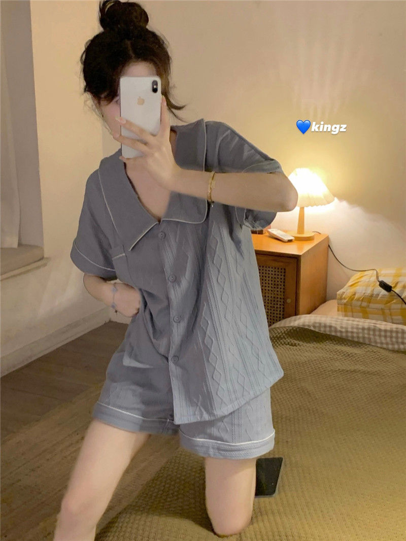New pajamas female summer Japanese style doll collar short-sleeved shorts Internet celebrity simple and sweet can be worn outside home service suit