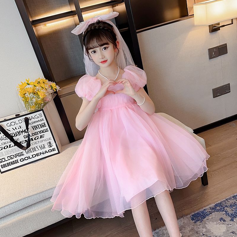 Girls dress children's birthday princess dress tutu skirt summer flower girl wedding dress girl host piano performance costume