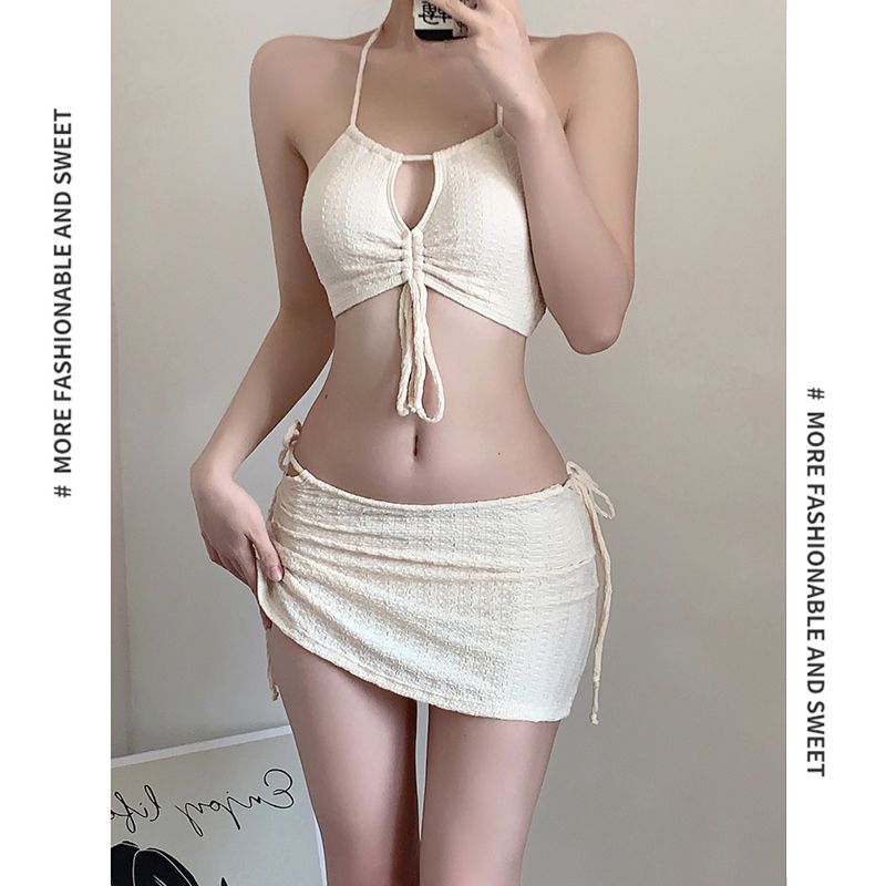 Foreign trade bikini three-piece swimsuit female 2023 new super fairy vacation style split small hot spring swimsuit