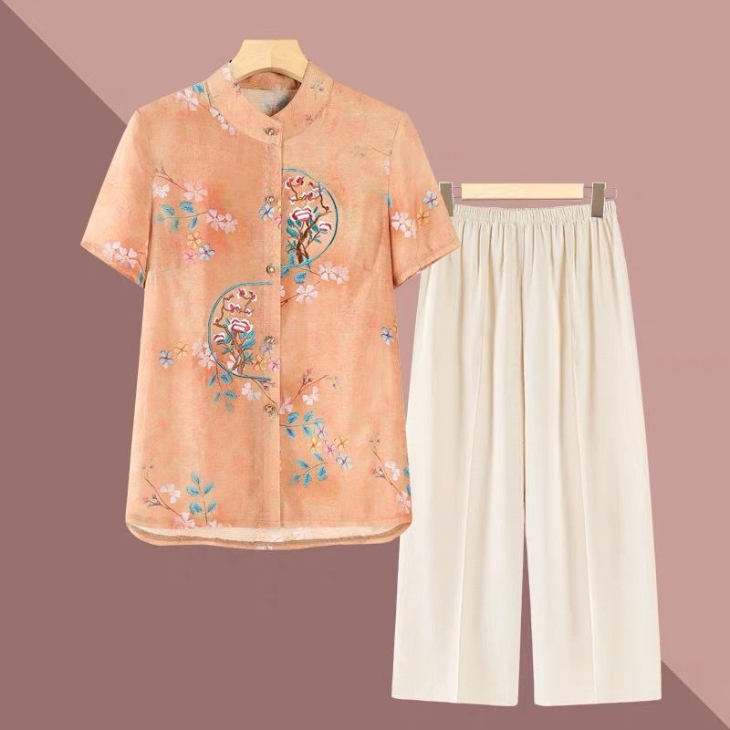 中老年人夏裝女奶奶短袖襯衫媽媽裝夏季套裝時尚洋氣老人太太衣服