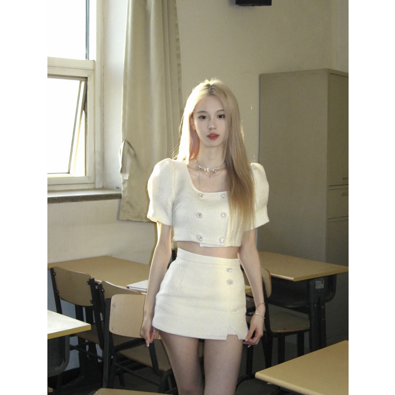 2023 new summer style hot girl design short crop top for women + high waist skirt two-piece set