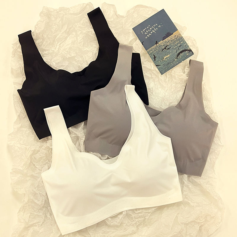 Summer thin seamless ice silk underwear girls Korean version of the sports no steel ring bra gathered students showing chest small vest tube top