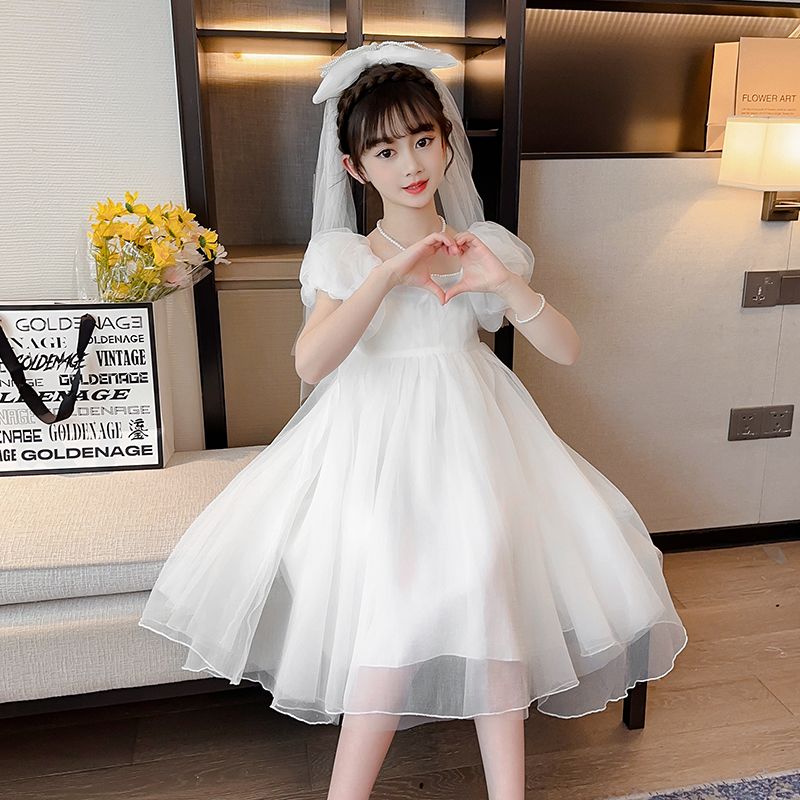 Children's Dress Princess Dress High-end Girls Piano Performance Costume Foreign Style Little Host Birthday Flower Girl Wedding Dress Summer