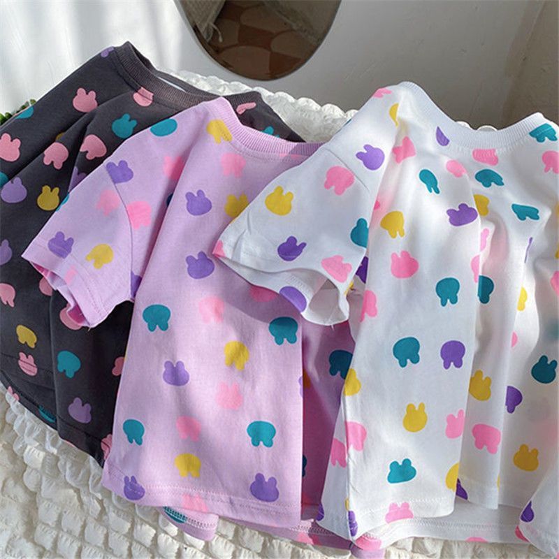 Girls short-sleeved t-shirt 2024 new half-sleeved cotton baby children's clothing summer clothes girls tops children's summer clothes