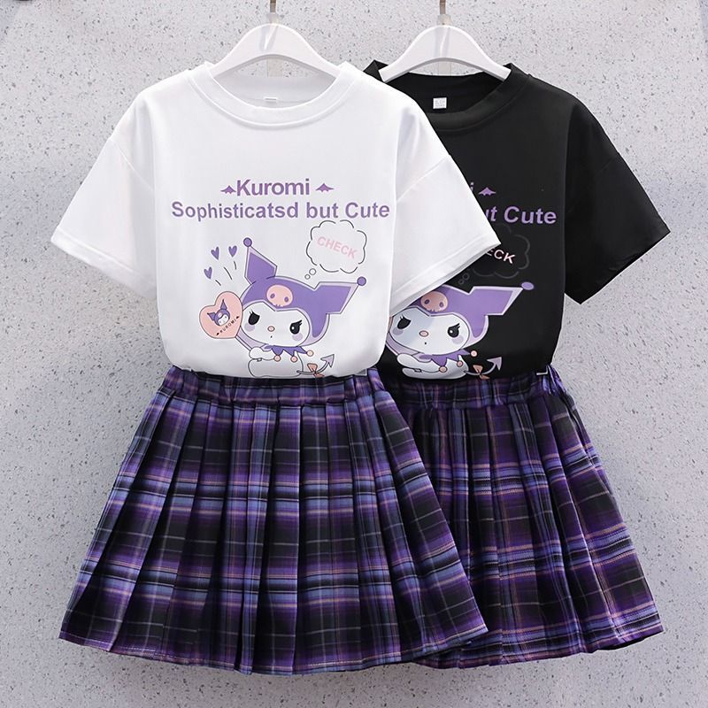 JK girls suit summer internet celebrity college style street children's clothing foreign style children's domineering pleated skirt two-piece set