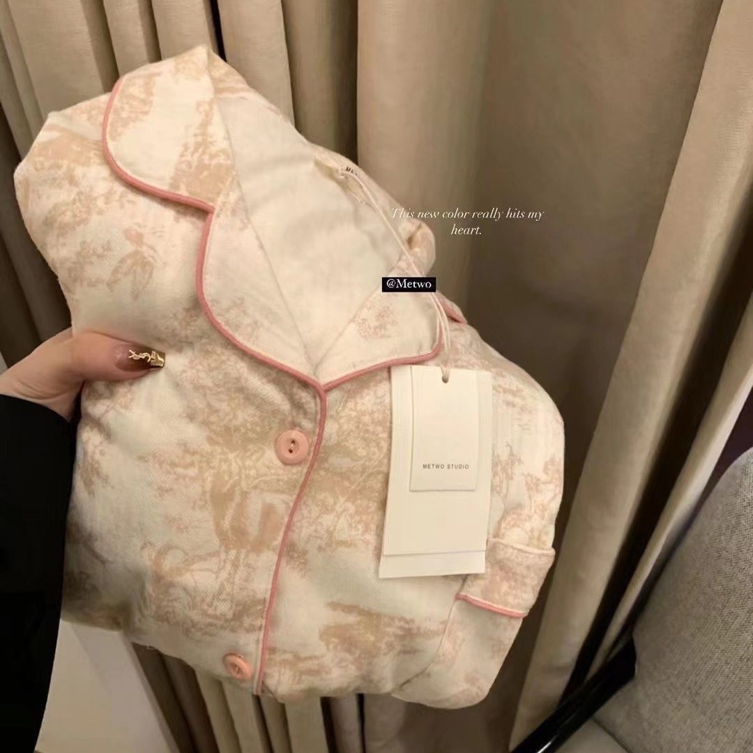 【Metwo一勺甜】純棉女春夏貴婦睡衣女長袖長褲家居服套裝現貨發