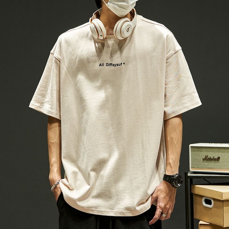 Heavy cotton short-sleeved T-shirt men's American retro half-sleeved TEE loose Japanese minimalist ins trend versatile T-shirt
