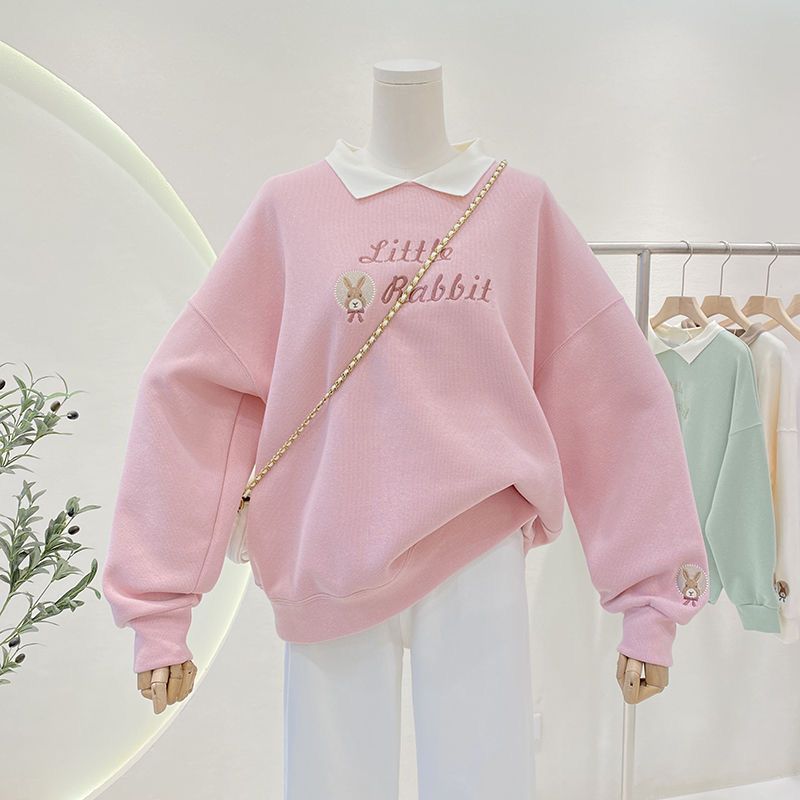 女童春秋款衛衣2023新polo領上衣休閒洋氣中大童韓版刺繡衛衣寬鬆