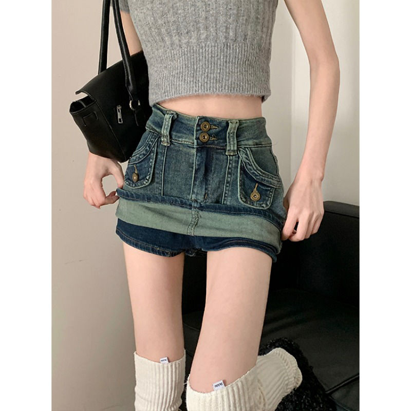 辣妹高腰復古牛仔半身裙女春季新款a字顯瘦裙褲半裙短裙包臀裙子