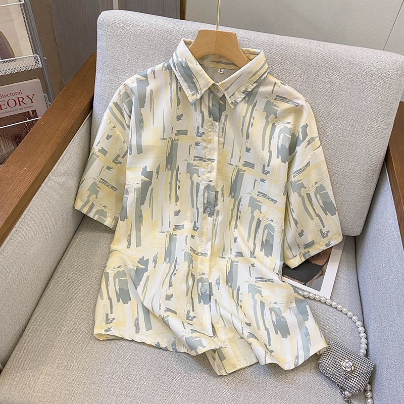Grigio summer salt short-sleeved shirt design floral shirt small fresh loose lazy style top for women