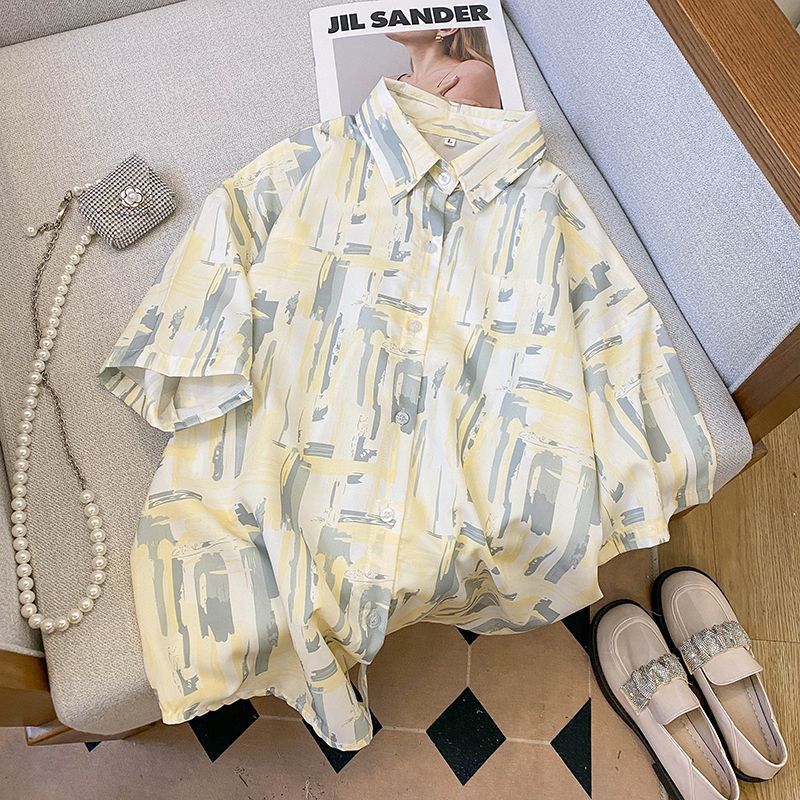 Grigio summer salt short-sleeved shirt design floral shirt small fresh loose lazy style top for women