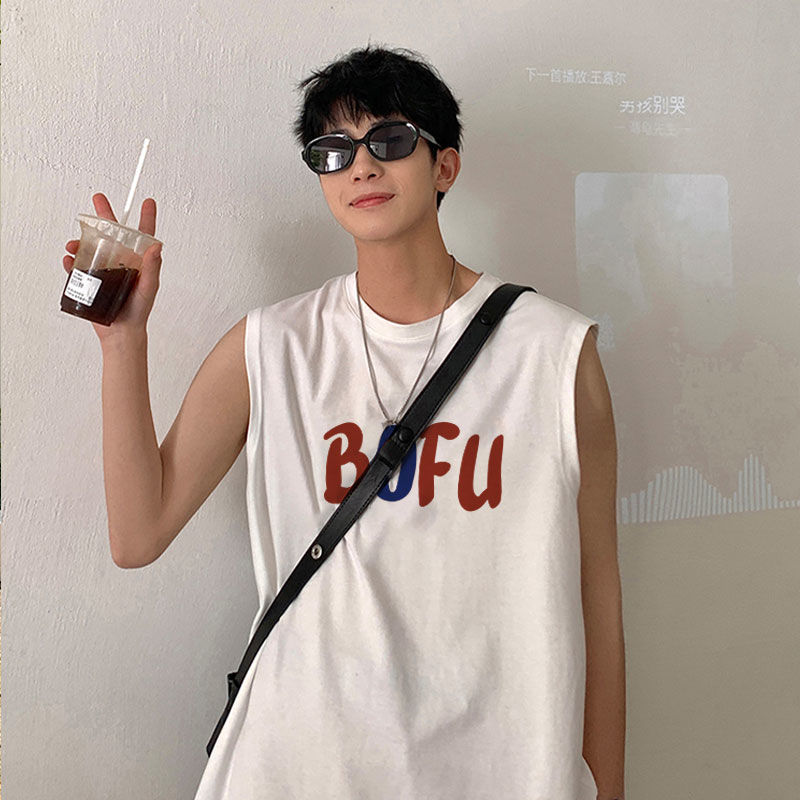 宿跡美式純棉背心男學生寬鬆大碼坎肩無袖ins潮牌夏季運動健身t恤
