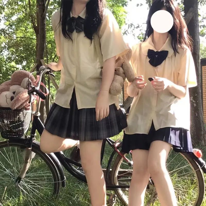 日系学院风jk衬衫制服甜美女学生新款基础款衬衣百褶裙三件套装