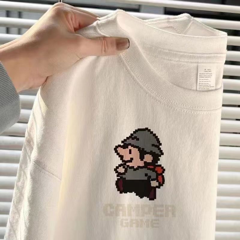 280g重磅純棉2023夏季學生上衣印花寬鬆短袖T恤女百搭打底衫ins潮