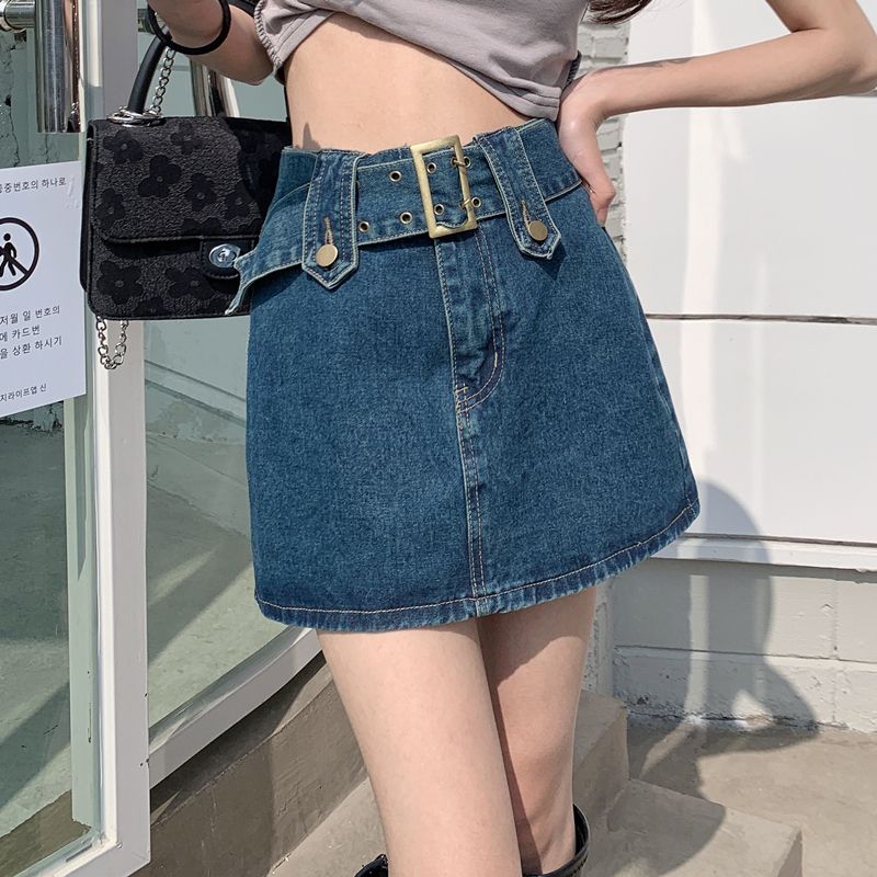 大碼胖mm美式復古辣妹牛仔半身裙女夏季高腰顯瘦百搭a字短裙子潮