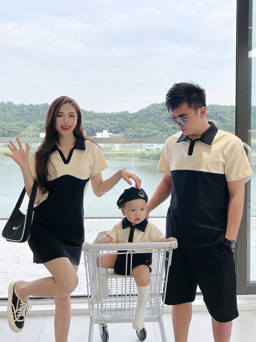 網紅親子裝一家三口夏全家款母子母女裝Polo衫嬰兒短袖T恤連衣裙
