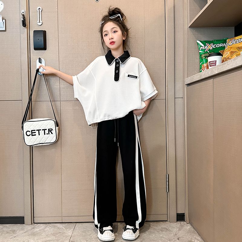 女童夏季套裝2023新款網紅兒童時髦洋氣衣服女大童夏裝短袖兩件套