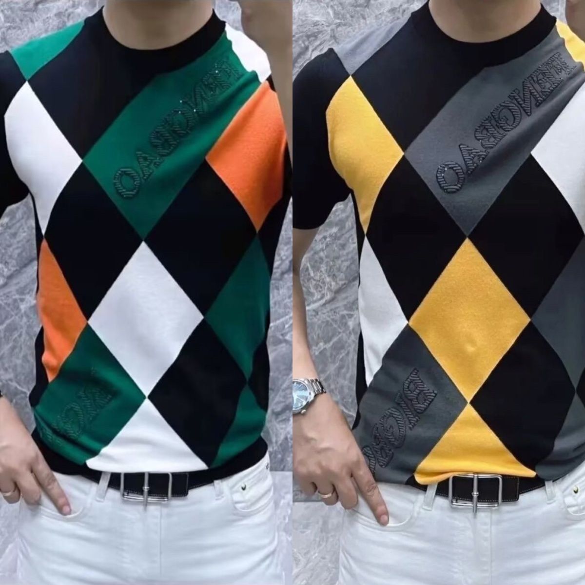 時尚短袖拼色t恤男士修身上衣服男韓版中青年休閒百搭字母體恤衫