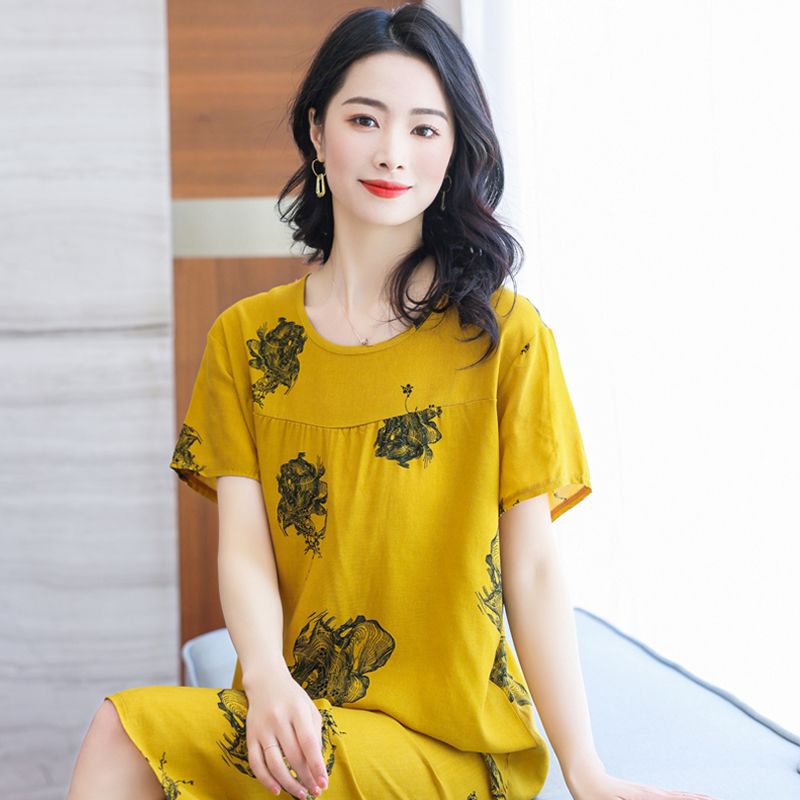 媽媽棉綢睡衣女夏季中老年人家居服人造棉大碼奶奶短袖兩件套薄款