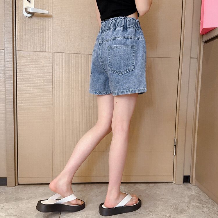 Girls' denim shorts 2023 summer thin style middle and big children's foreign style outerwear girls' high waist middle and big children's baby loose pants
