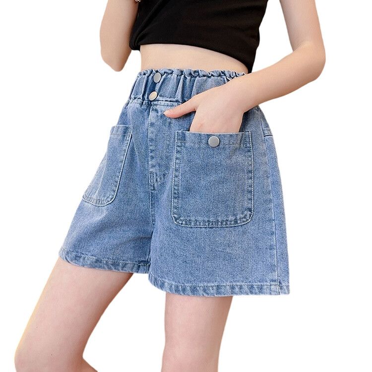 Girls' denim shorts 2023 summer thin style middle and big children's foreign style outerwear girls' high waist middle and big children's baby loose pants