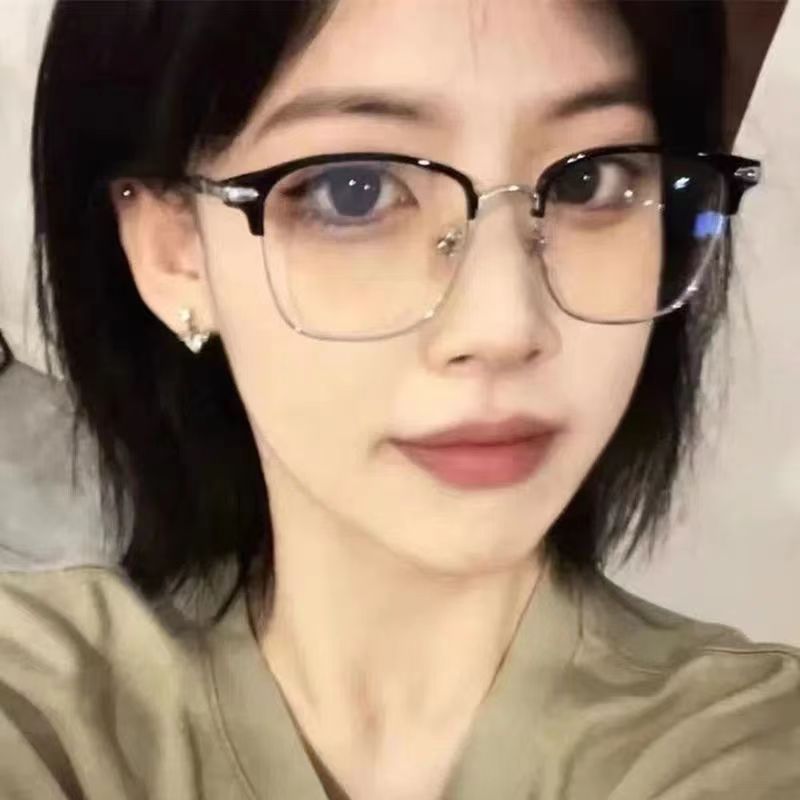 Sven Scum Glasses Women's Anti-Blue Light Half Frame Can Be Matched With Myopia, Degree, No Makeup, Retro Eye Frames, Showing Face for Little Men