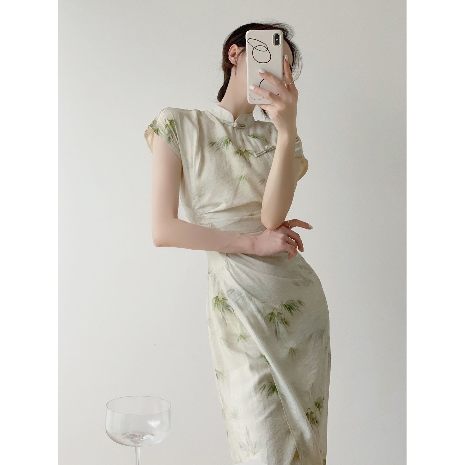 Srose 竹喧 原創新中式復古收折短袖旗袍裙改良設計款國風連衣裙